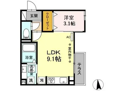 D-HILLS元浜(1LDK/1階)の間取り写真