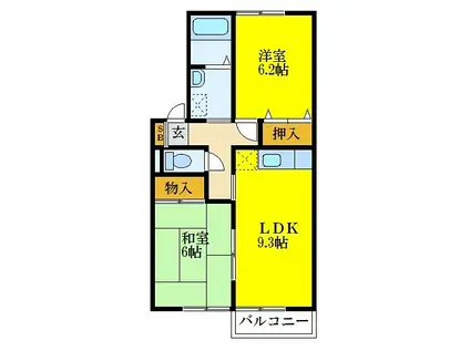 サウス・キャッスル(2DK/2階)の間取り写真