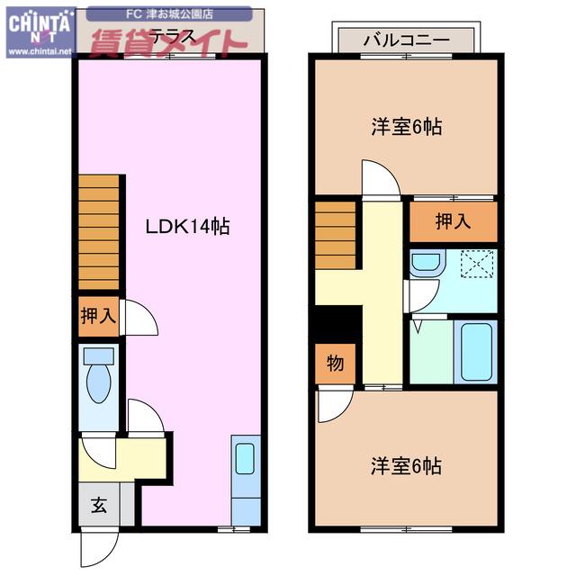 レイクサイドヴィラA(2LDK/1階)の間取り写真
