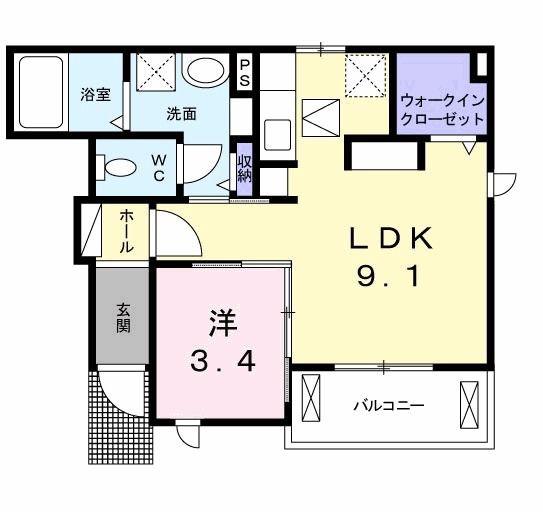 グランディール枝堀A(1LDK/1階)の間取り写真