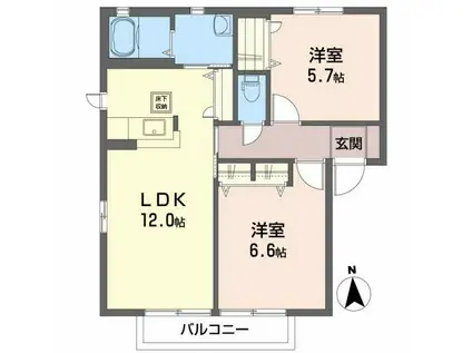 GRACE COURT ウエスト(2LDK/1階)の間取り写真