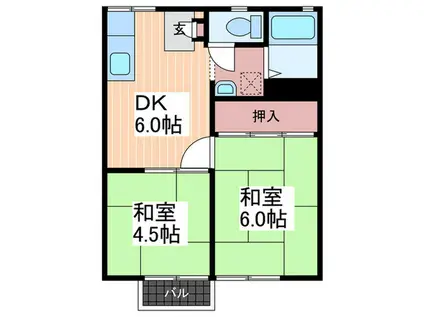 コーポ上桐C棟(2DK/2階)の間取り写真