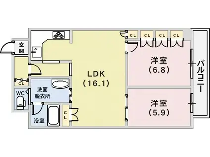 リーガル神戸三宮山手(2LDK/12階)の間取り写真