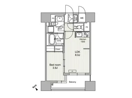 ラクレイス県庁口(1LDK/2階)の間取り写真