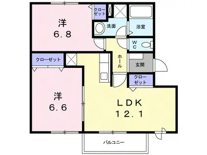 ニューエルディム福成III(2LDK/2階)の間取り写真