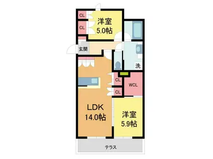 川西市栄根2丁目ヘーベルメゾン(2LDK/1階)の間取り写真