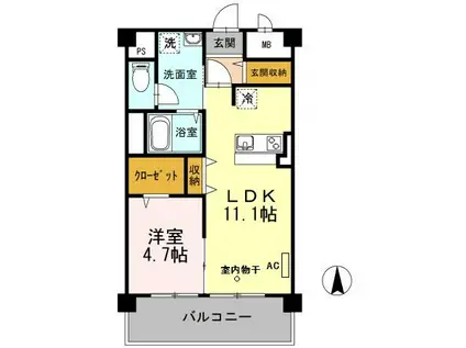 ＪＲ長崎本線 鍋島駅 車で6分 7階建 築11年(1LDK/3階)の間取り写真