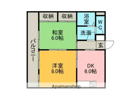 ペルソナII(2DK/1階)の間取り写真