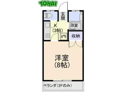 ワンルームマンション大津(1K/2階)の間取り写真
