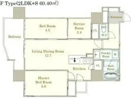 ONE PASEO(2LDK/4階)の間取り写真