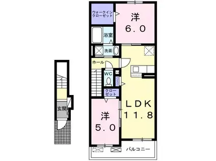 プロムナードURUMA(2LDK/2階)の間取り写真