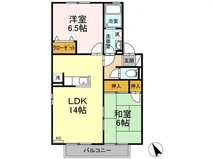 ファミーユ石田IIA棟(2LDK/2階)の間取り写真
