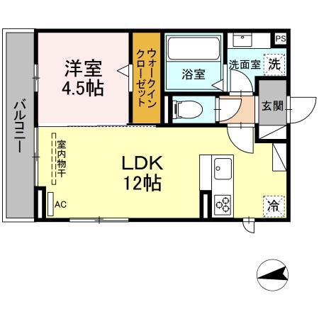 D-SQUARE 湊町(1LDK/1階)の間取り写真