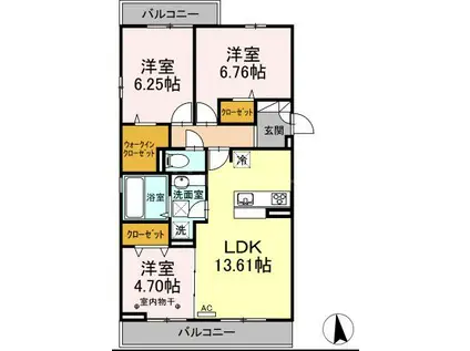 グレイス A棟(3LDK/1階)の間取り写真
