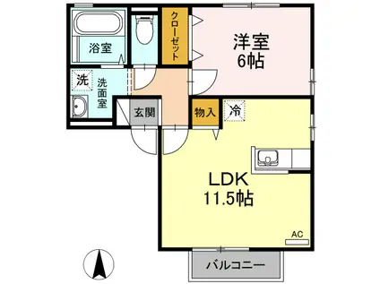 リビングタウン古川西E(1LDK/2階)の間取り写真