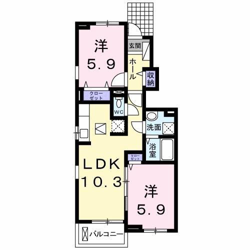 コンフォーティア鮎喰(2LDK/1階)の間取り写真