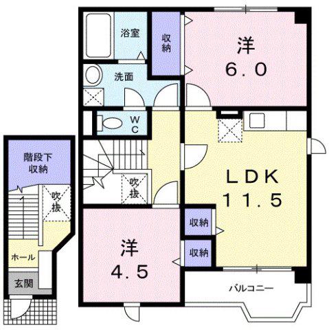ヴィラ・クレール(2LDK/2階)の間取り写真