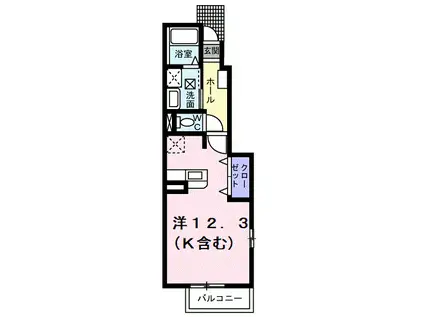 コルネット I(ワンルーム/1階)の間取り写真