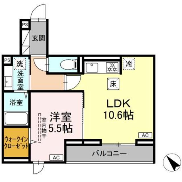 D PAINA 登戸II(1LDK/1階)の間取り写真