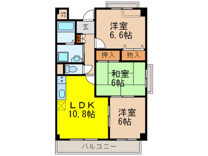 エーデル雲雀丘三番館(3LDK/3階)の間取り写真