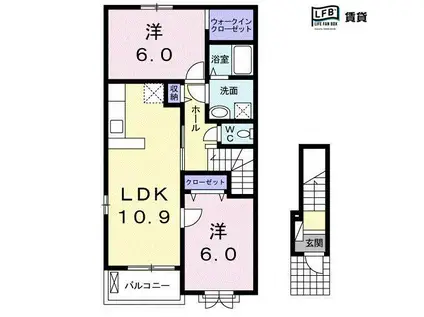 フェリーチェ(2LDK/2階)の間取り写真