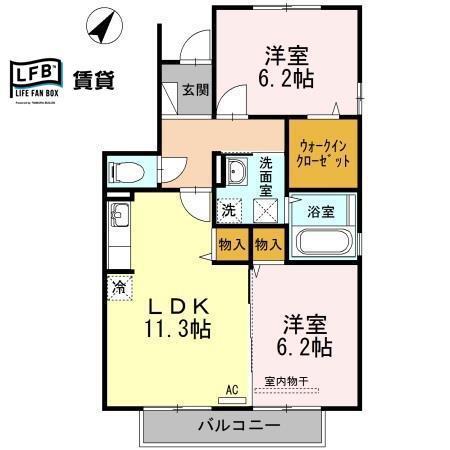 カーザ ナチュラーレ B棟(2LDK/2階)の間取り写真