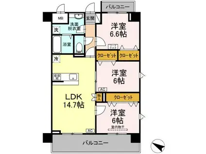 PLAZA池尻Ⅰ(3LDK/5階)の間取り写真