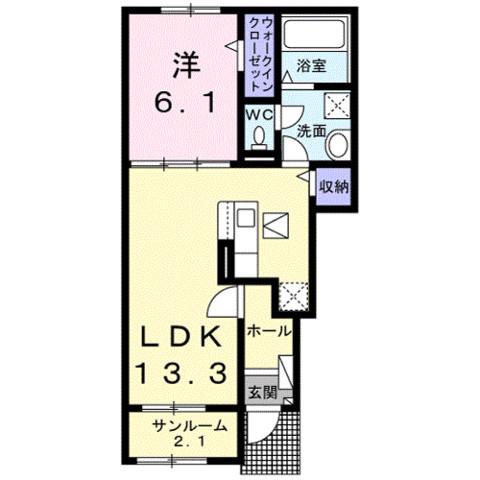 ＪＲ日豊本線 日出駅 徒歩22分 2階建 築3年(1LDK/1階)の間取り写真
