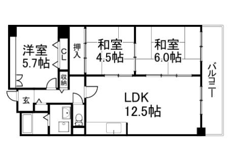 パルハセトン香里園(3LDK/4階)の間取り写真