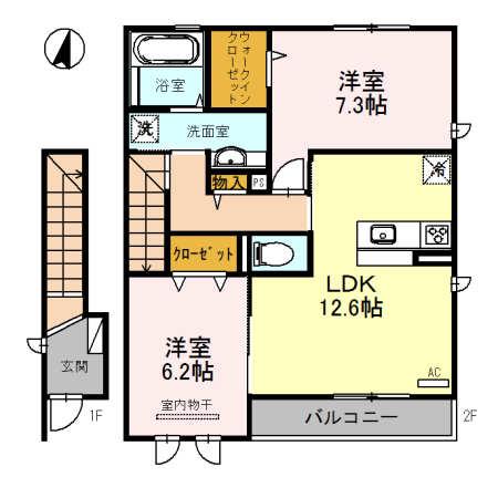 リジエール ドゥ(2LDK/2階)の間取り写真