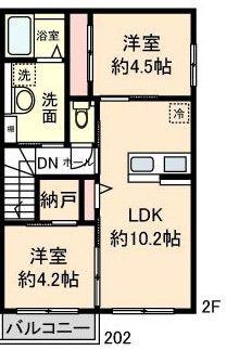 CASA UNO(2LDK/2階)の間取り写真