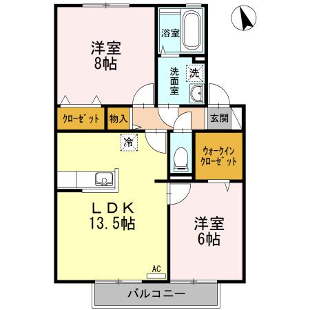 リビングタウン松縄C(2LDK/2階)の間取り写真