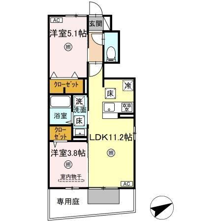 DーROOM N.T(2LDK/1階)の間取り写真