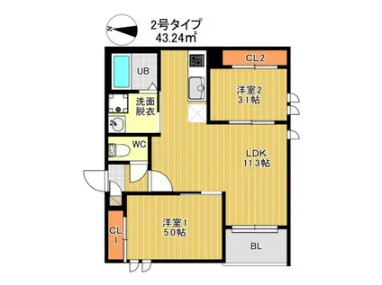 REGALEST F 訓尭(2LDK/2階)の間取り写真