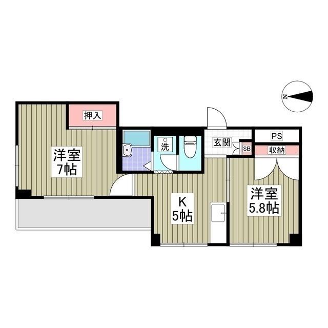 三ツ和マンション(2K/4階)の間取り写真