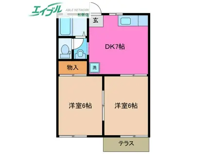 タウニー垣鼻A(2DK/2階)の間取り写真