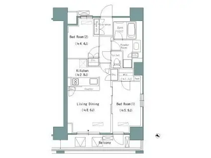 パークアクシス うつぼ公園(2LDK/3階)の間取り写真
