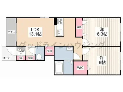 シャーメゾン童子山(2LDK/1階)の間取り写真