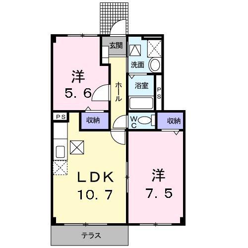 ゼファー(2LDK/1階)の間取り写真