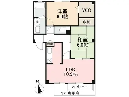 フォブールかすが(2LDK/1階)の間取り写真