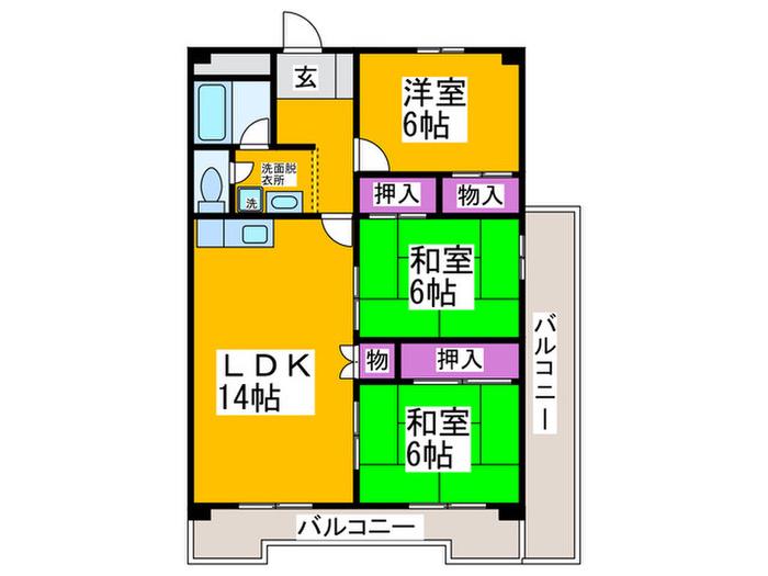第2長池ハイツ(3LDK/3階)の間取り写真
