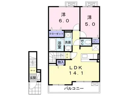 フィオーレE(2LDK/2階)の間取り写真