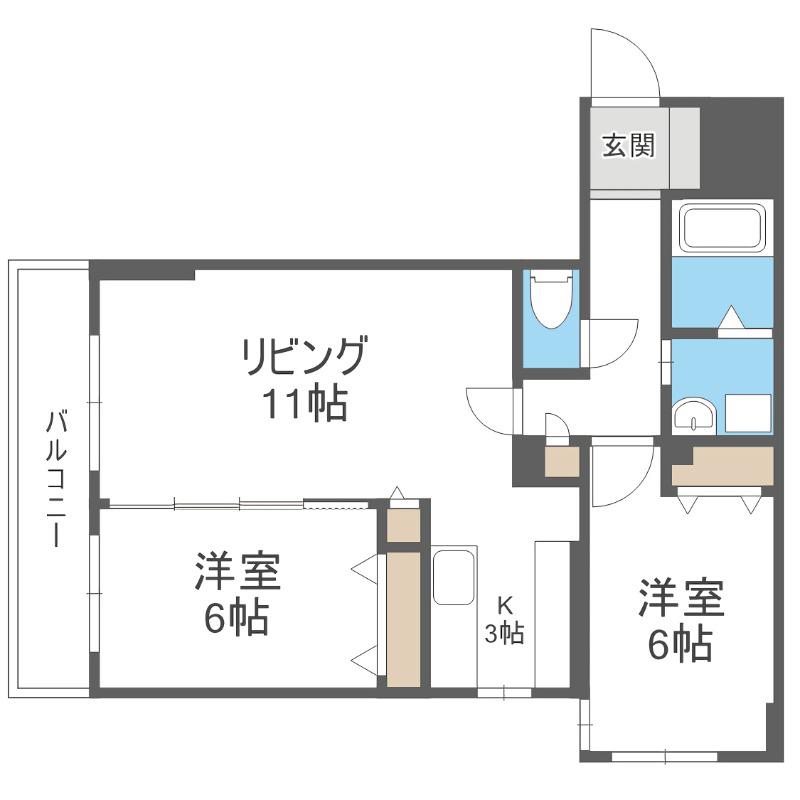 ラディア山鼻(2LDK/2階)の間取り写真