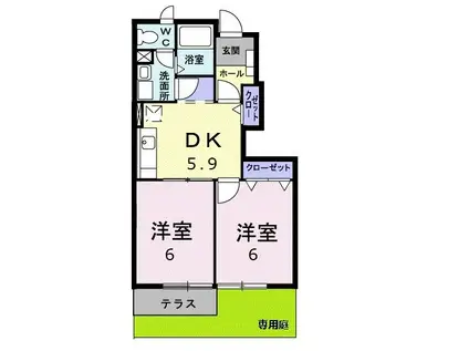 ラベンダー(2DK/1階)の間取り写真