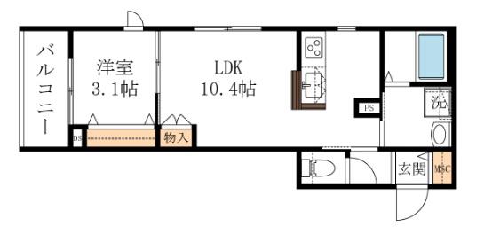 SAKURAS 鵜の木(1LDK/3階)の間取り写真