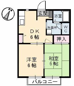 フロイデハイツ(2DK/1階)の間取り写真