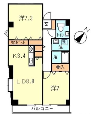 クレールなべよこ(2LDK/8階)の間取り写真