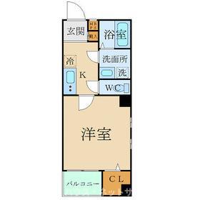 アンプルールフェールスリーズ(1K/1階)の間取り写真