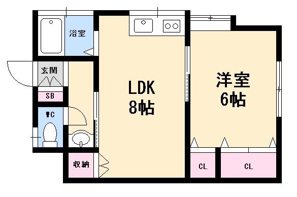アルル庚午(1DK/1階)の間取り写真