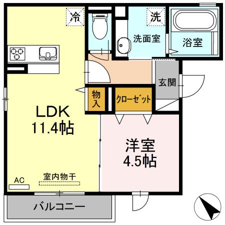 サンヒルズ(1LDK/3階)の間取り写真